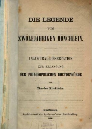 Die Legende vom zwölfjährigen Mönchlein