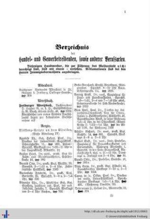 Verzeichnis der Handel- und Gewerbetreibenden, sowie andere Berufsarten.