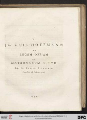 V. Jo. Guil. Hoffmann: Ad Legem Oppiam de Matronarum cultu