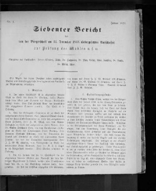 Nr. 3. Siebenter Bericht des von der Bürgerschaft am 14. December 1868 niedergesetzten Ausschusses zur Prüfung der Wahlen u. f. w. Januar 1870.