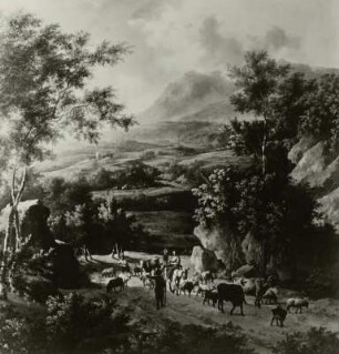Gebirgslandschaft mit einer Viehherde