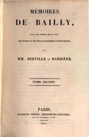 Mémoires de Bailly. Tome Second