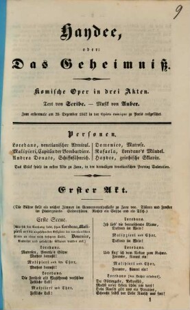 Haydee, oder: Das Geheimniß : Oper in drei Akten