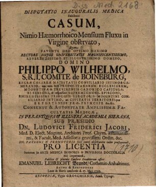 Disputatio Inauguralis Medica Exhibens Casum, De Nimio Haemorrhoico Mensium Fluxu in Virgine observato
