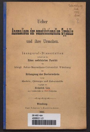 Ueber Anomalieen der constitutionellen Syphilis und ihre Ursachen