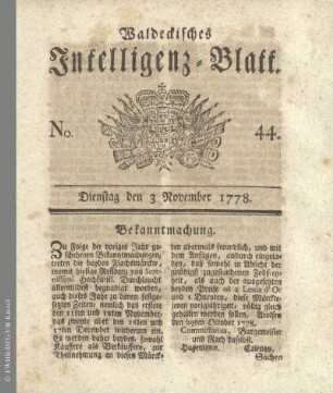 No. 44. Dienstag den 3 November 1778
