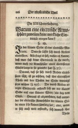 Die XIII Untersuchung, Warum eine electrische Atmosphäre zuweilen keine merkliche Electricität erregen kann?