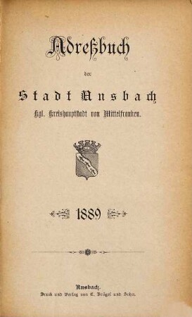 Adressbuch der Stadt Ansbach. 1889