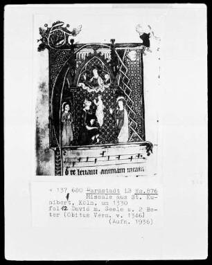 Missale — Initiale mit David, der ein Kind hochhebt, Folio 12recto