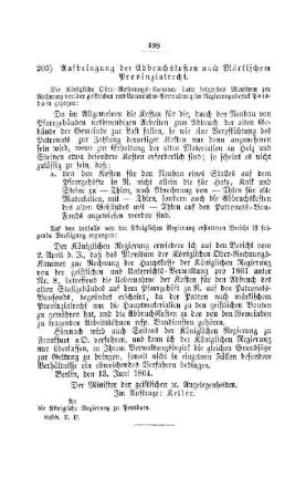 Aufbringung der Abbruchskosten nach Märkischem Provinzialrecht : [V. Elementarschulwesen]