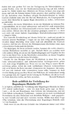 Rede anläßlich der Verleihung der Bugenhagen-Medaille 1977