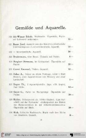 Gemälde und Aquarelle (Nr. 320-340)