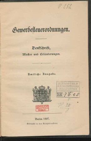 Gewerbesteuerordnungen : Denkschrift, Muster und Erläuterungen