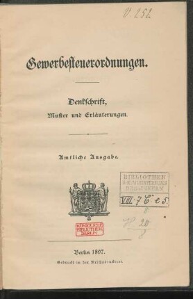 Gewerbesteuerordnungen : Denkschrift, Muster und Erläuterungen