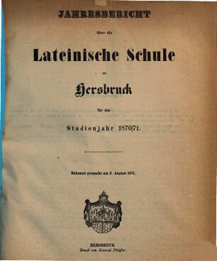 Jahresbericht über die Lateinische Schule zu Hersbruck : für das Studienjahr .... 1870/71