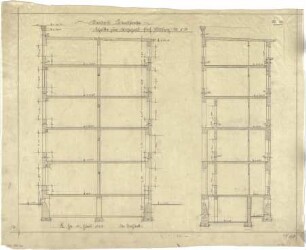Billing, Hermann; Karlsruhe (Baden-Württemberg), Kolpingplatz; Kolpingplatz (früher Karlsplatz) - Neubau Kantstraße, Wohnhaus Billing (Schnitte)
