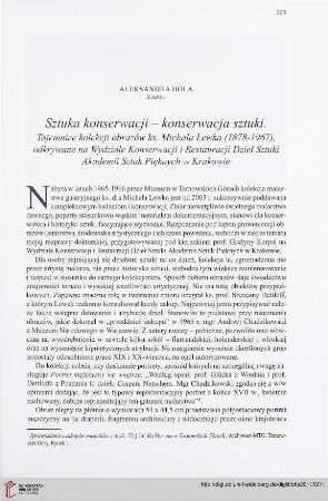 73: Sztuka konserwacji - konserwacja sztuki : tajemnice kolecji obrazów ks. Michała Lewka (1878-1967), odkrywane na Wydziale Konserwacji i Restauracji Dzieł Sztuki Akademii Sztuk Pięknych w Krakowie