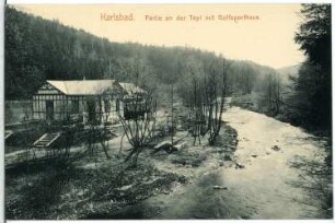 Karlsbad. Partie an der Tepl mit Golfsporthaus