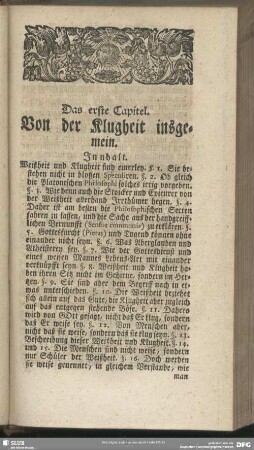 Das erste Capitel. Von der Klugheit insgemein