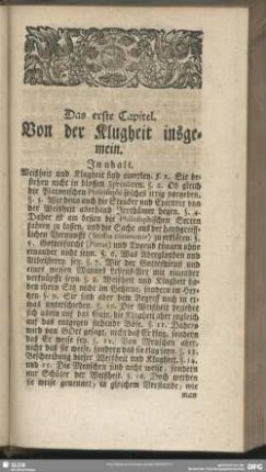 Das erste Capitel. Von der Klugheit insgemein