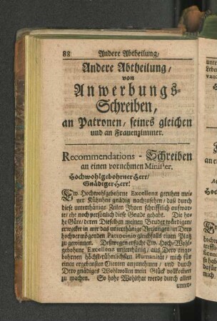 Andere Abtheilung, von Anwerbungs Schreiben, an Patronen, seines gleichen und an Frauenzimmer.