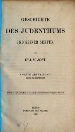 Geschichte des Judenthums und seiner Sekten. 2, Viertes und fünftes Buch