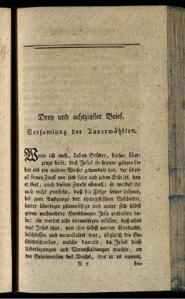 Drey und achtzigster Brief. Versamlung der Auserwählten.