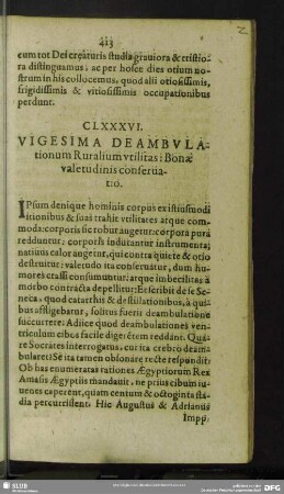 CLXXXVI. Vigesima Deambulationum ruralium utilitas:Bonae valetudinis conservatio