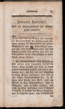 Zweytes Hauptstük. Von der Verwandtschaft der Körper gegen einander.