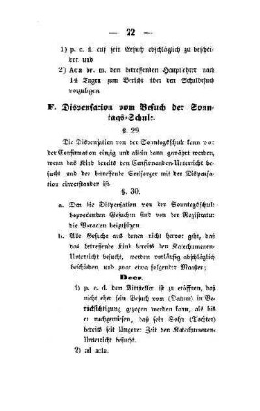 F. Dispensation vom Besuch der Sonntags-Schule