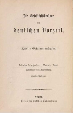 Die Jahrbücher von Quedlinburg : nach der Ausgabe der Monumenta Germaniae