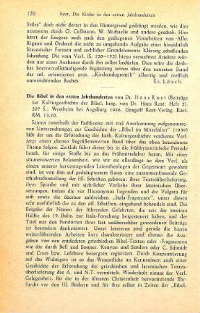 120-121 [Rezension] Rost, Hans, Die Bibel in den ersten Jahrhunderten