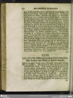 XXIII. Instruction der Schwarzburgischen Crays-Gesandten. Ahn Canzlar und Räthe zu Sondershausen