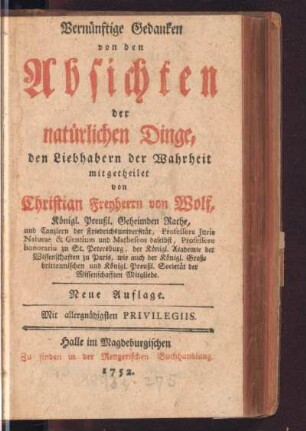 Vernünftige Gedanken von den Absichten der natürlichen Dinge