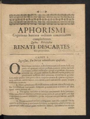 Aphorismi Cognitionis humanæ ordinem concatenatum complectentes
