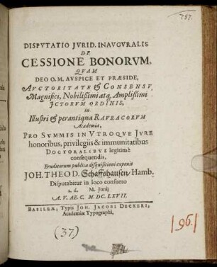 Disputatio Iurid. Inauguralis De Cessione Bonorum