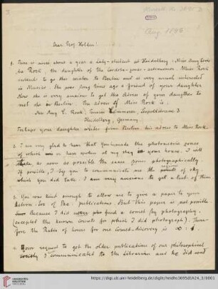 Briefe von Max Wolf an Edward Singleton Holden: Brief von Max Wolf an Edward Singleton Holden