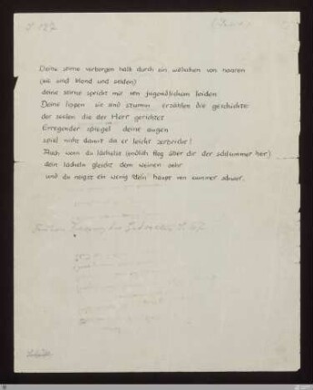 Deine stirne verborgen halb durch (Nachtwachen I) : [SW IV: keine Sigle]; [SW IV, S. 63/139] / Abschrift von Albrecht von Blumenthal