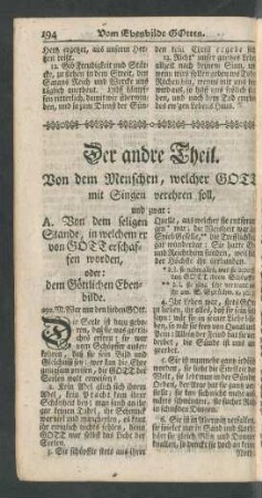 Der andre Theil. Von dem Menschen, welcher Gott mit Singen verehren soll, ...