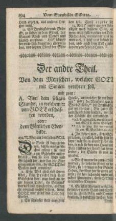 Der andre Theil. Von dem Menschen, welcher Gott mit Singen verehren soll, ...