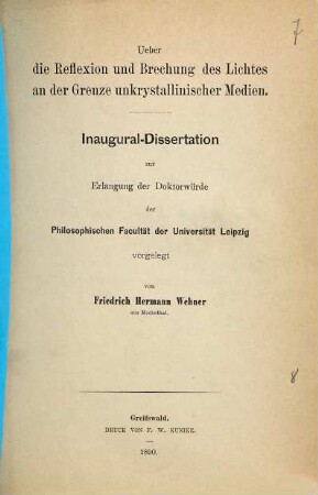 Ueber die Reflexion und Brechung des Lichtes an der Grenze unkrystallinischer Medien