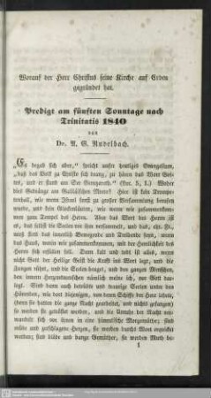 Predigt am fünften Sonntage nach Trinitatis 1840