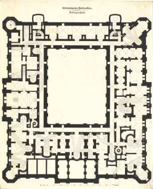 Gärtner, Friedrich von; München; Wittelsbacherpalast - Grundriss Keller