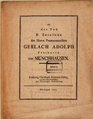 Auf den Tod Sr. Excellenz des Herrn Premierministers Adolph Freiherrn von Münchhausen : Gedicht