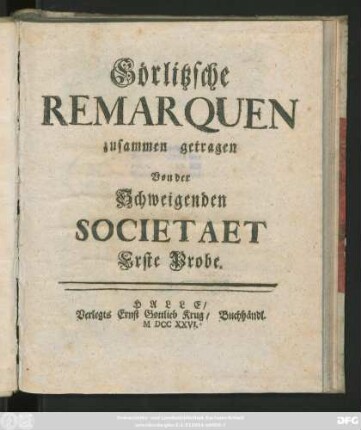 Probe 1: Görlitzsche Remarquen