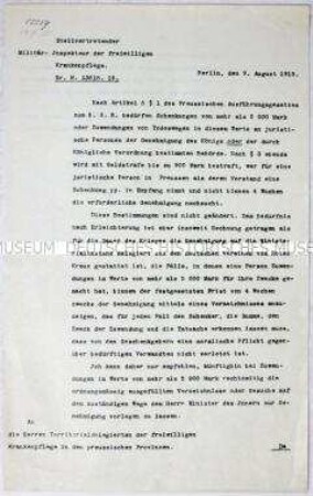 Maschinenschriftliches Rundschreiben zur freiwilligen Krankenpflege