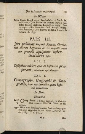 211-760, Pars III. Jus publicum Imperii Romano Germanici aliorum Regnorum ac Rerumpublicarum cum praemissis disciplinis instrumentalibus fistit