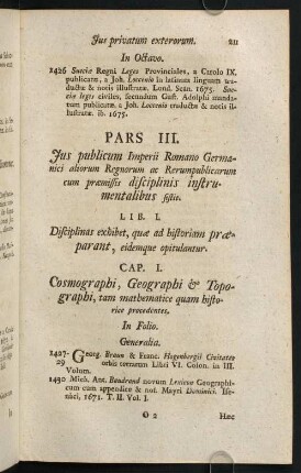 211-760, Pars III. Jus publicum Imperii Romano Germanici aliorum Regnorum ac Rerumpublicarum cum praemissis disciplinis instrumentalibus fistit