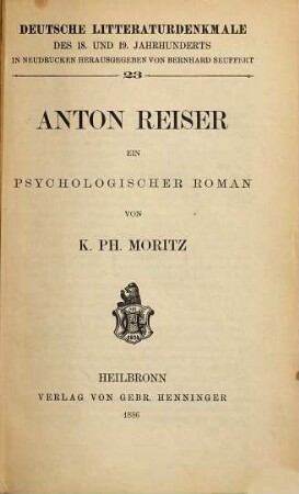 Anton Reiser : ein psychologischer Roman