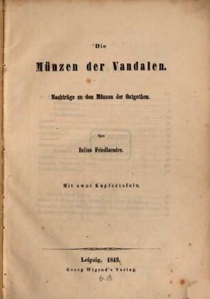 Die Münzen der Vandalen : Nachträge zu den Münzen der Ostgothen